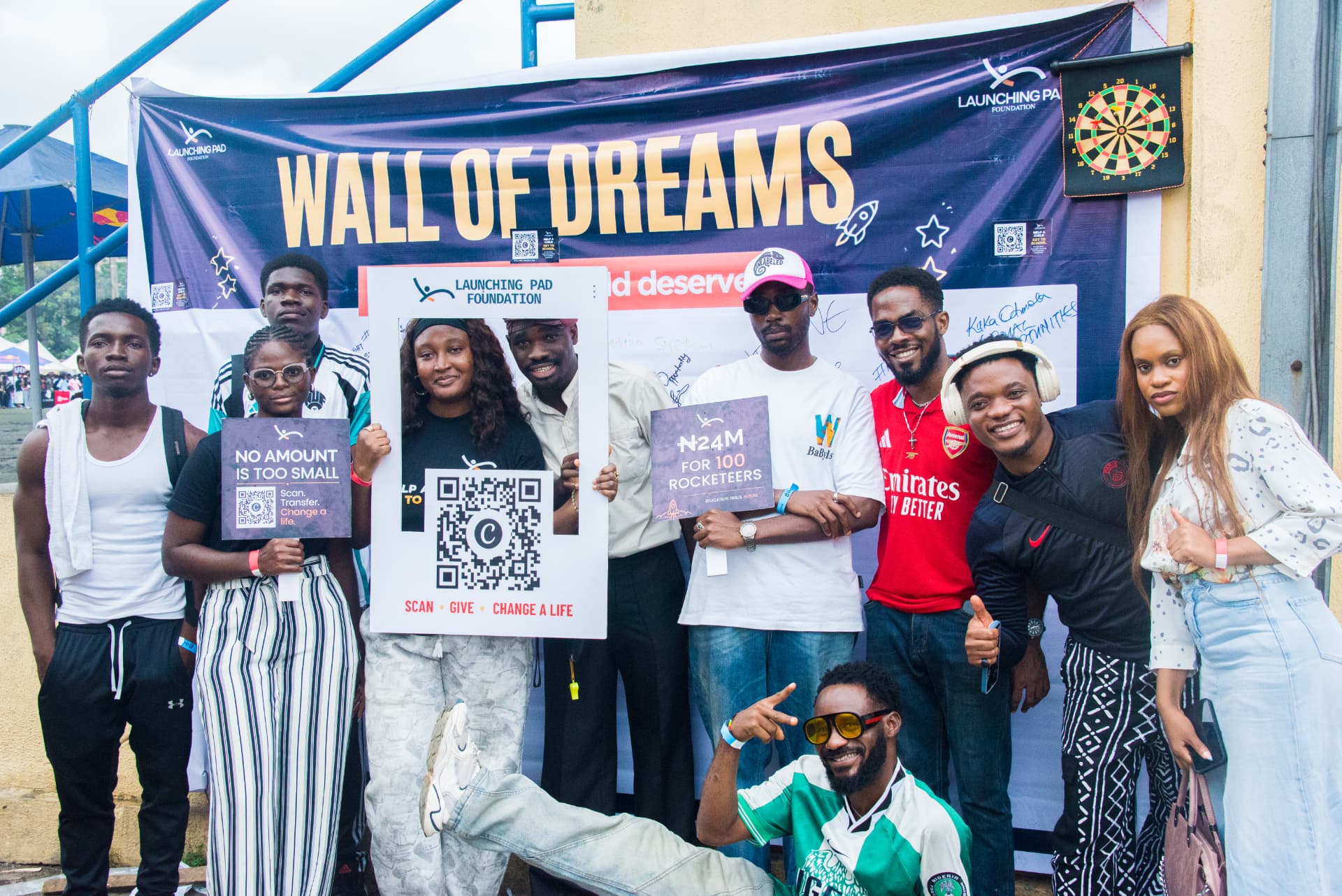 Play Ball Africa, August 2026. The Wall of Dreams at the Launching Pad Foundation fundraiser.